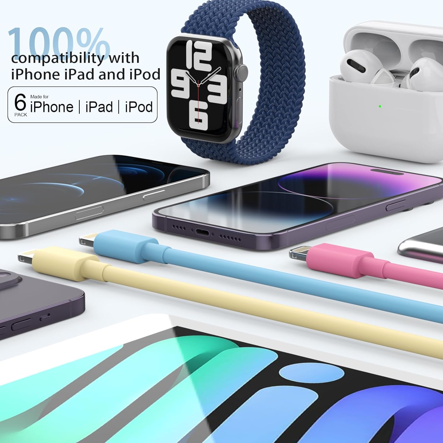 iPhone Charger 6 Pack (3/3/6/6/6/10ft) Apple MFi Certified Fast Charge Sync Lightning Cable Compatible with iPhone 14/13/12/11/Pro Max/SE/XR/XS/X/8/7 Plus iPad AirPods - Image 6