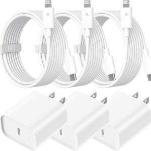 USB C Charger for iPhone 14 13 12 11 Charger, 3Pack 20W USB C Fast Charger Plug Power Adapter with 6FT Type C to L.ightning Cable for iPhone 14/13/12/11 Pro/Pro Max/XS Max/XS/XR/X/SE/8 and More