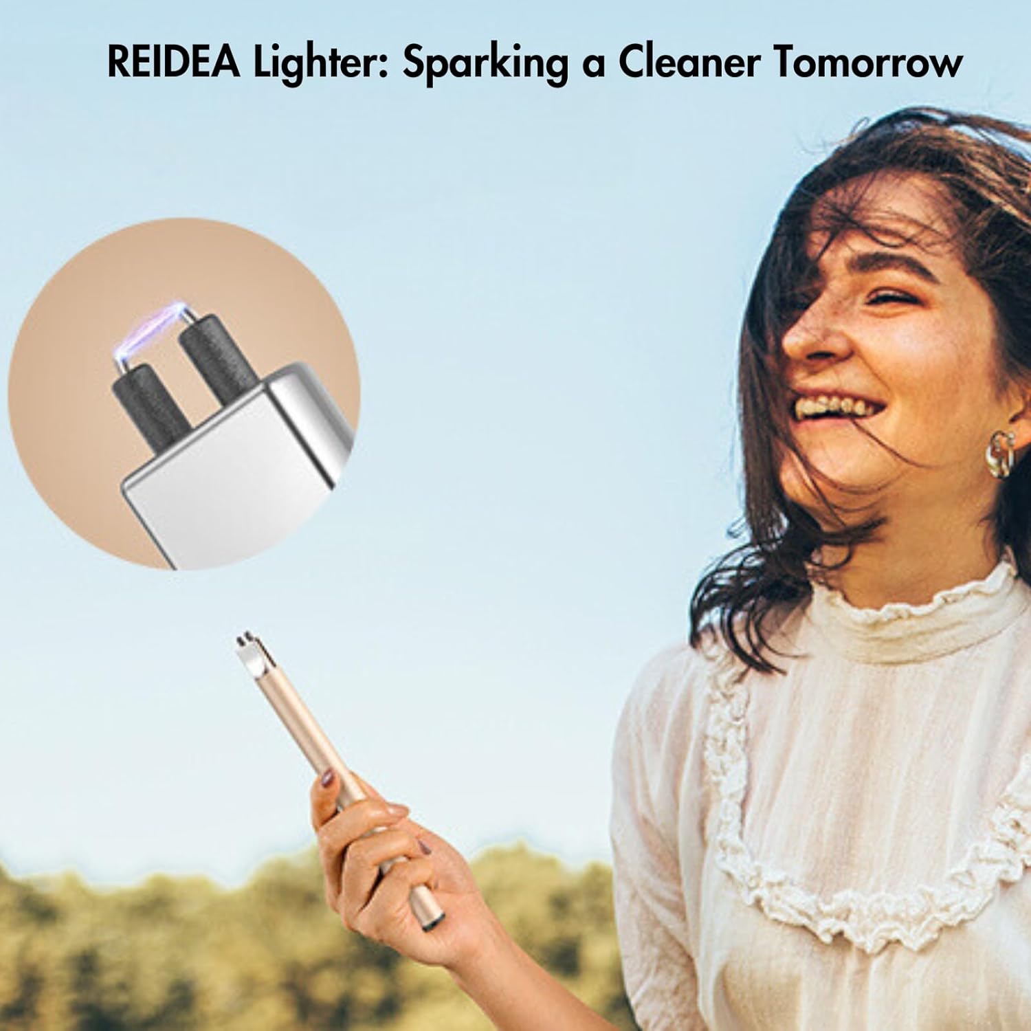 REIDEA Electronic Candle Lighter Arc Windproof Flameless USB Rechargeable Lighter with Safe Button for Home Kitchen Champagne Gold - Image 7