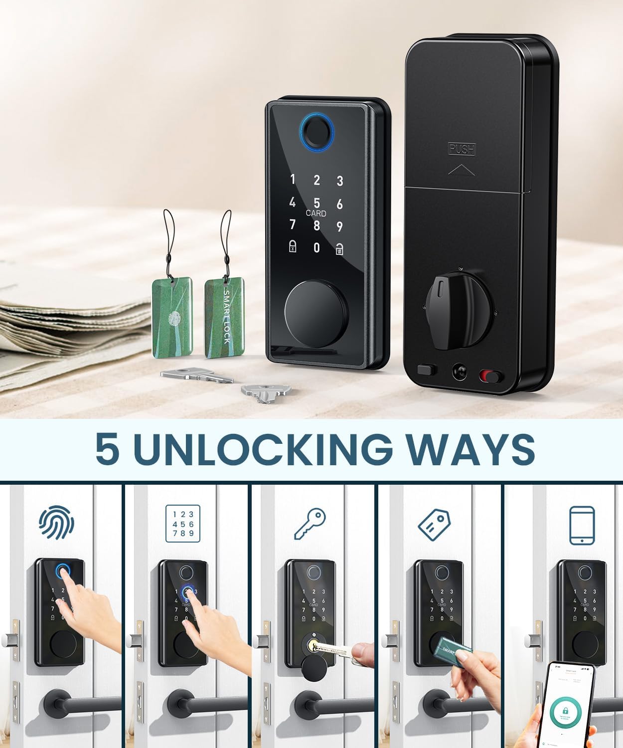 Keyless Entry Door Lock with Keypad - Fingerprint Door Lock - Smart Locks for Front Door - Electronic Keypad Smart Deadbolt Lock - Biometric Smart Digital Door Lock with Code -Auto Lock 1 - Image 6